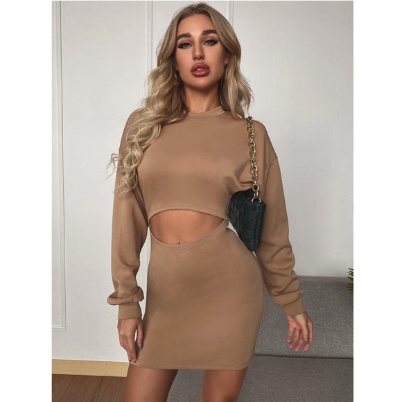 Camel Cut Out Waist Mini Dress - Picture 4 of 10